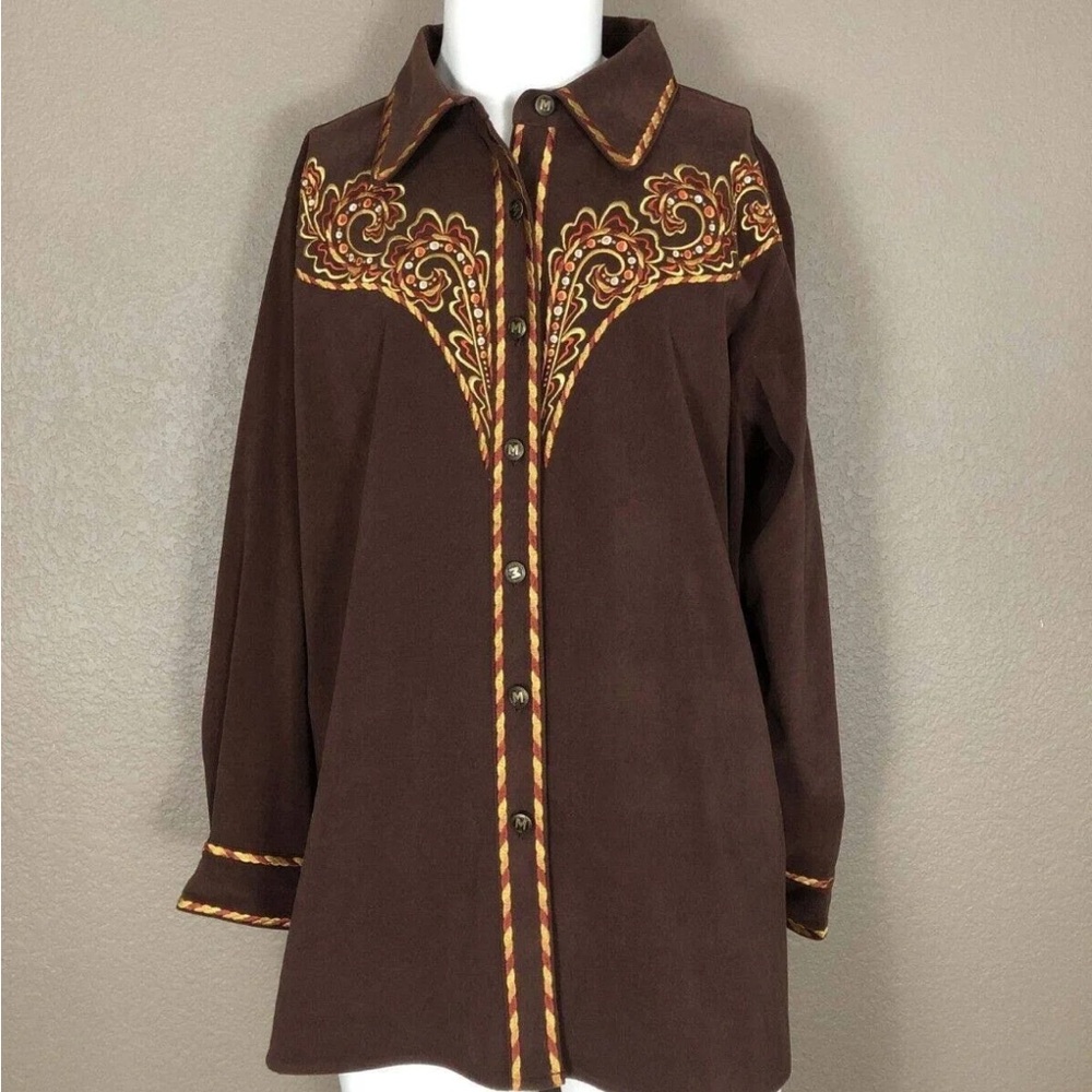 BOB MACKIE Wearable Art Faux Suede Vintage Embroidered Shirt